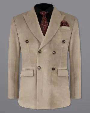 Squirrel Brown Velvet Double-Breasted Designer Blazer
