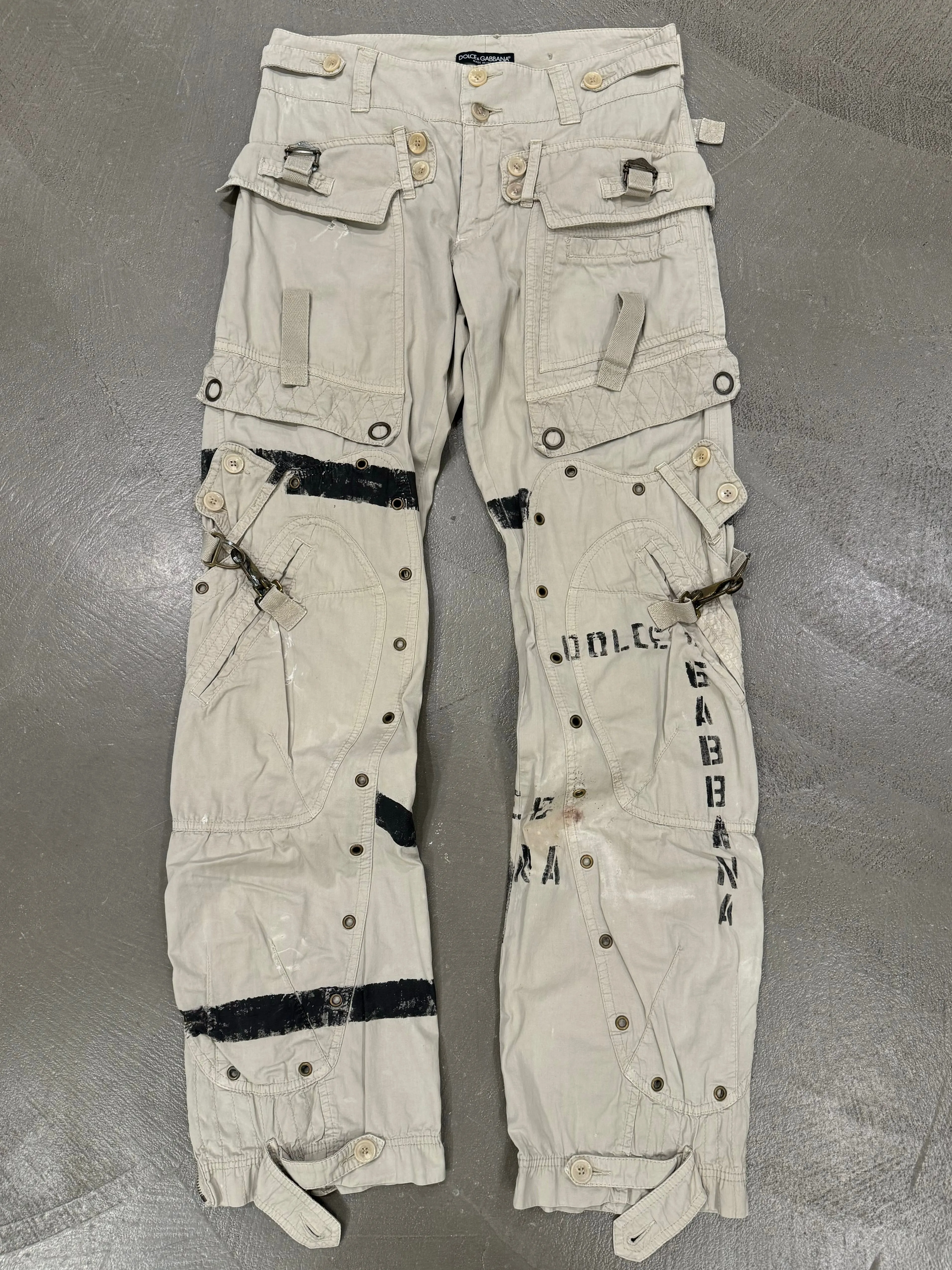 S/S2004 Dolce & Gabbana runway printed bondage cargo pants