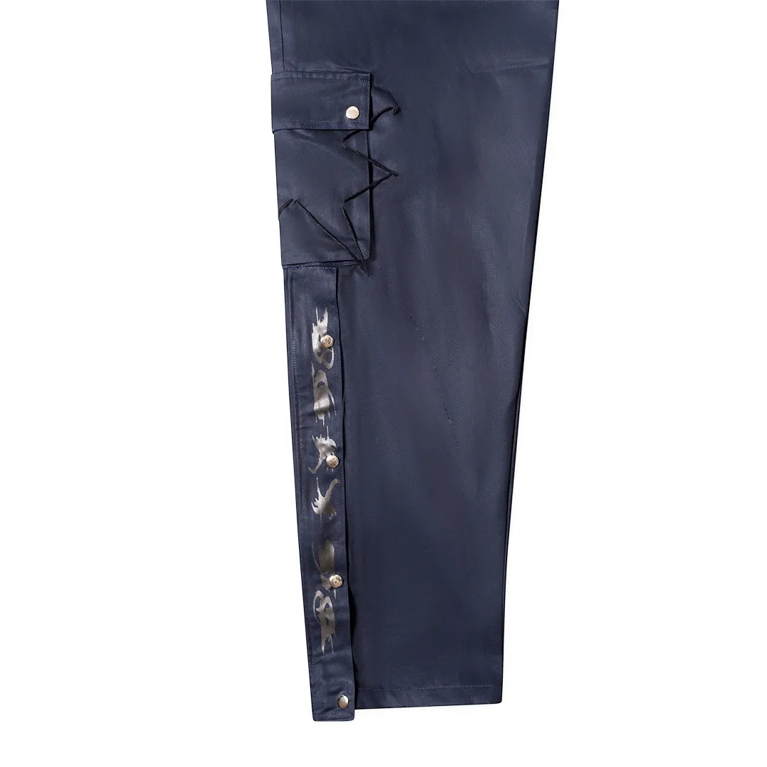 Stitches Cargo Pants Loose Fit - Navy Blue