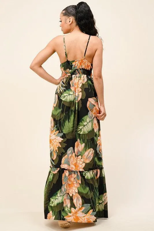STRAP MAXI DRESS WITH FRONT RUCHED DETAIL
