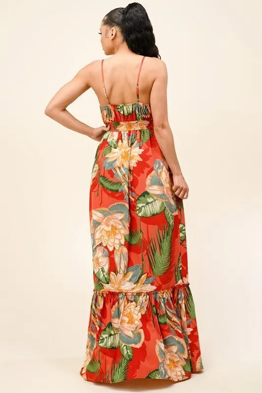 STRAP MAXI DRESS WITH FRONT RUCHED DETAIL