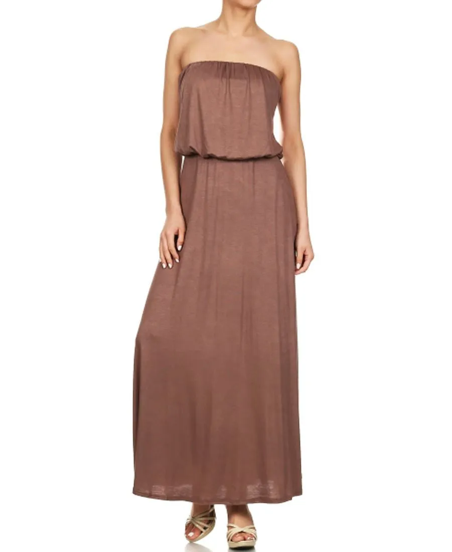 Strapless Elastic Waist Maxi Dress Taupe