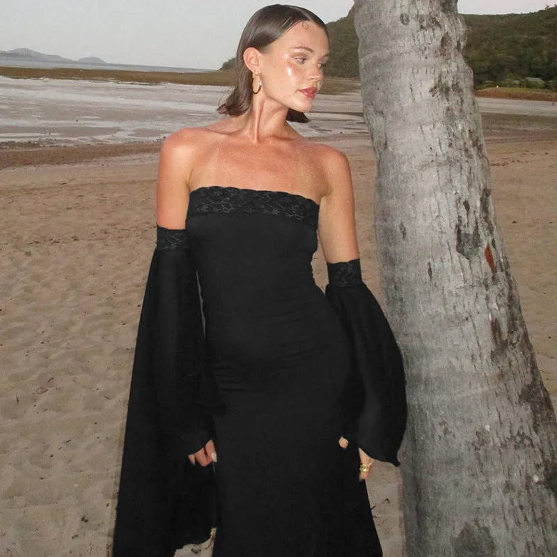 Strapless Lace Slim Maxi Dress