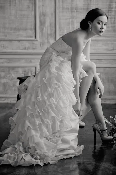 Strapless Lace Wedding Gown with Tiered Organza Skirt