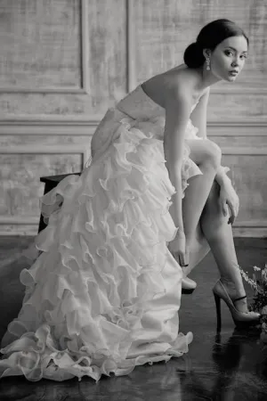Strapless Lace Wedding Gown with Tiered Organza Skirt