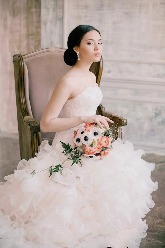 Strapless Lace Wedding Gown with Tiered Organza Skirt