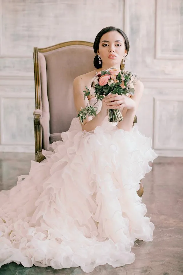 Strapless Lace Wedding Gown with Tiered Organza Skirt