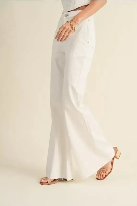 STRETCHED COTTON DENIM LOOK PANTS