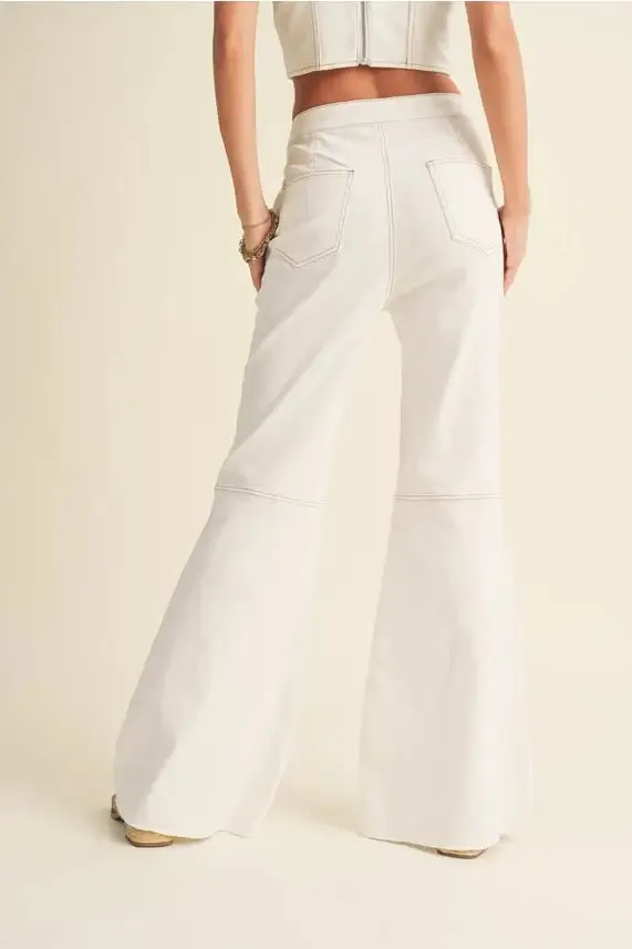 STRETCHED COTTON DENIM LOOK PANTS