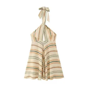 Stripe Halter Peek A Boo Mini Dress