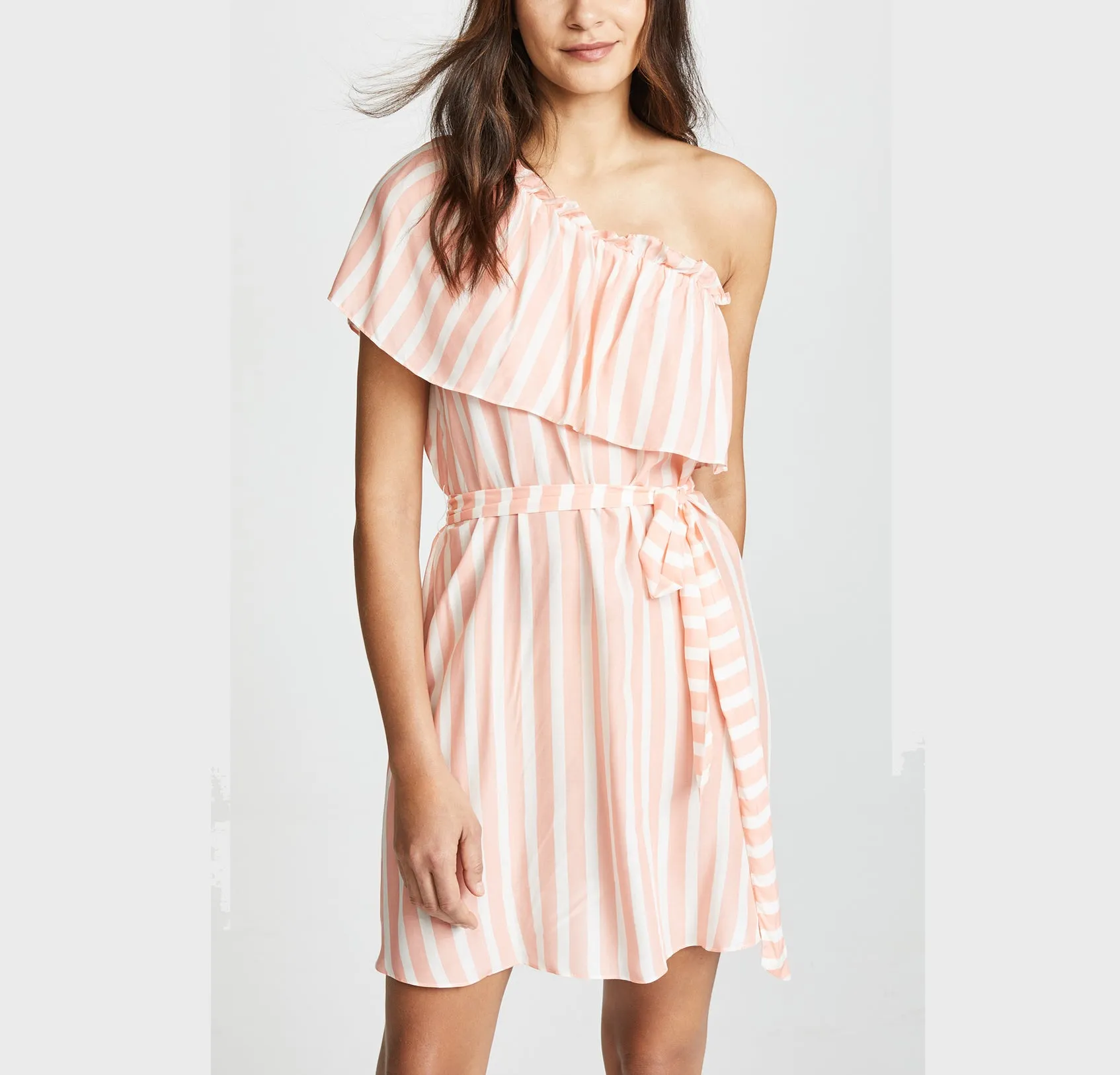 Striped One-shoulder Strap Waist Dress