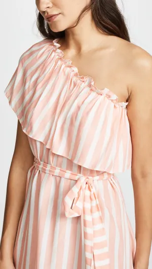 Striped One-shoulder Strap Waist Dress