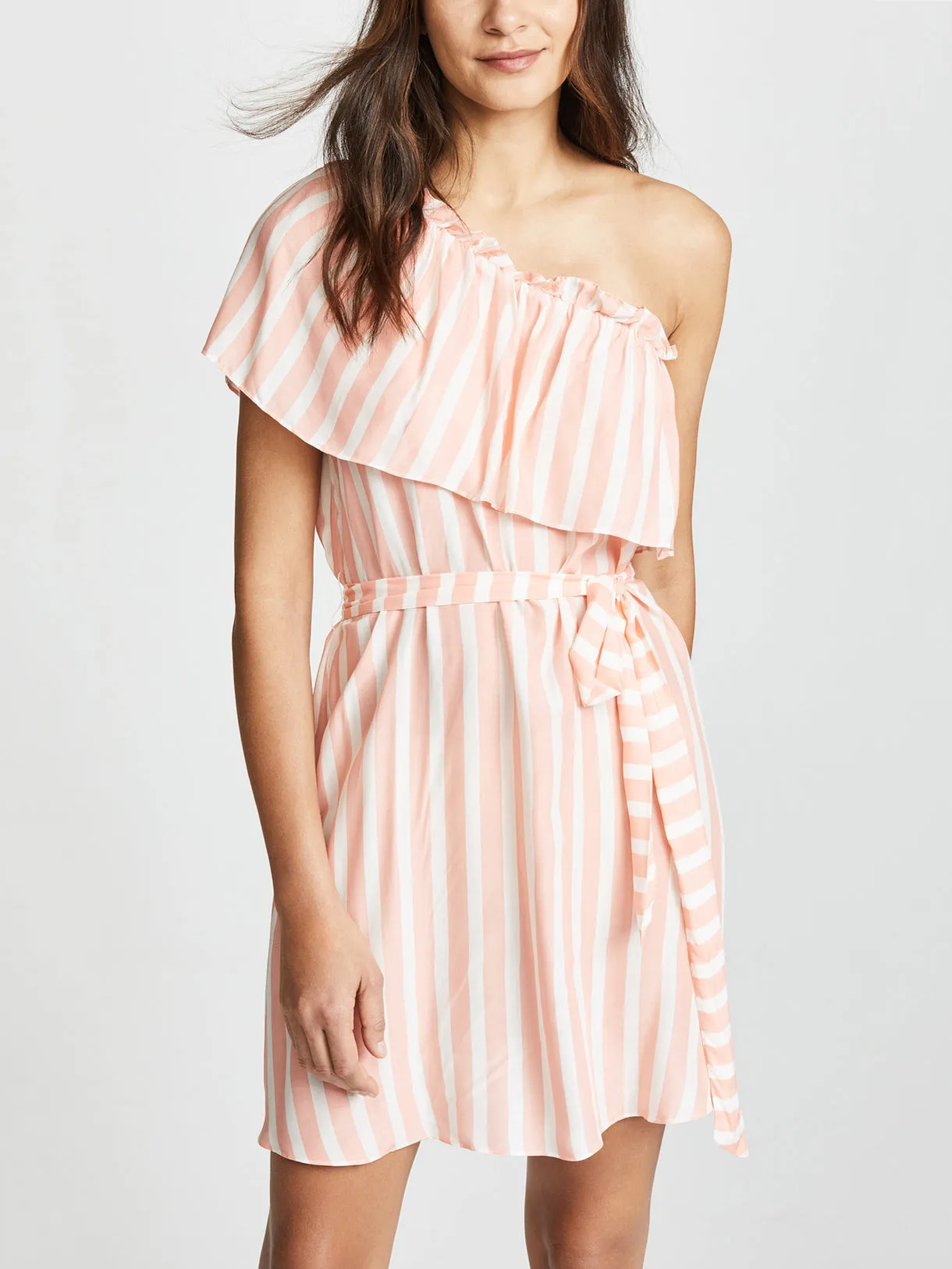 Striped One-shoulder Strap Waist Dress