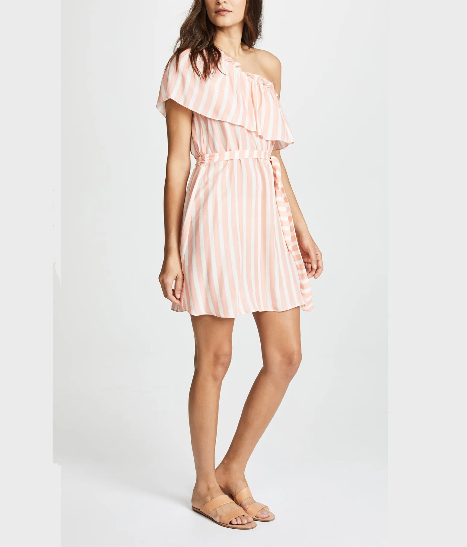 Striped One-shoulder Strap Waist Dress