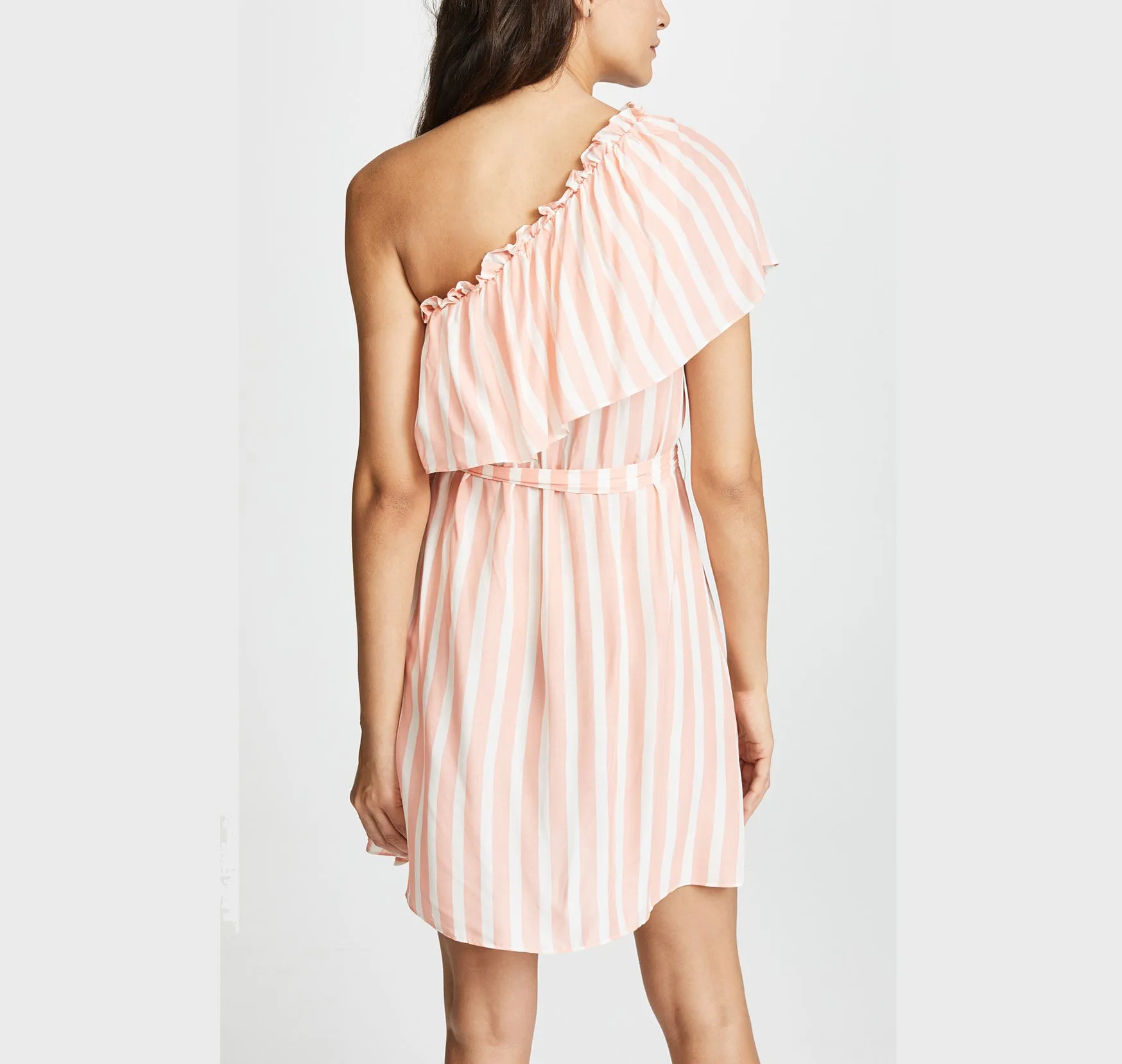 Striped One-shoulder Strap Waist Dress