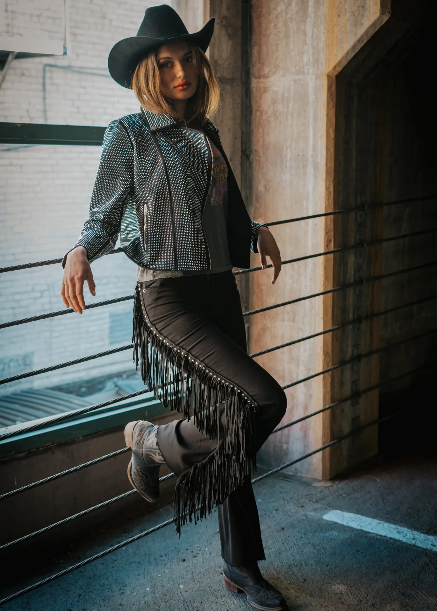 Studded Fringe Bell Bottoms