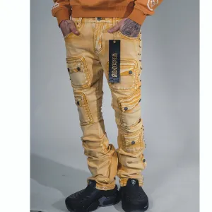 Studded warrior cargo flare fit denim