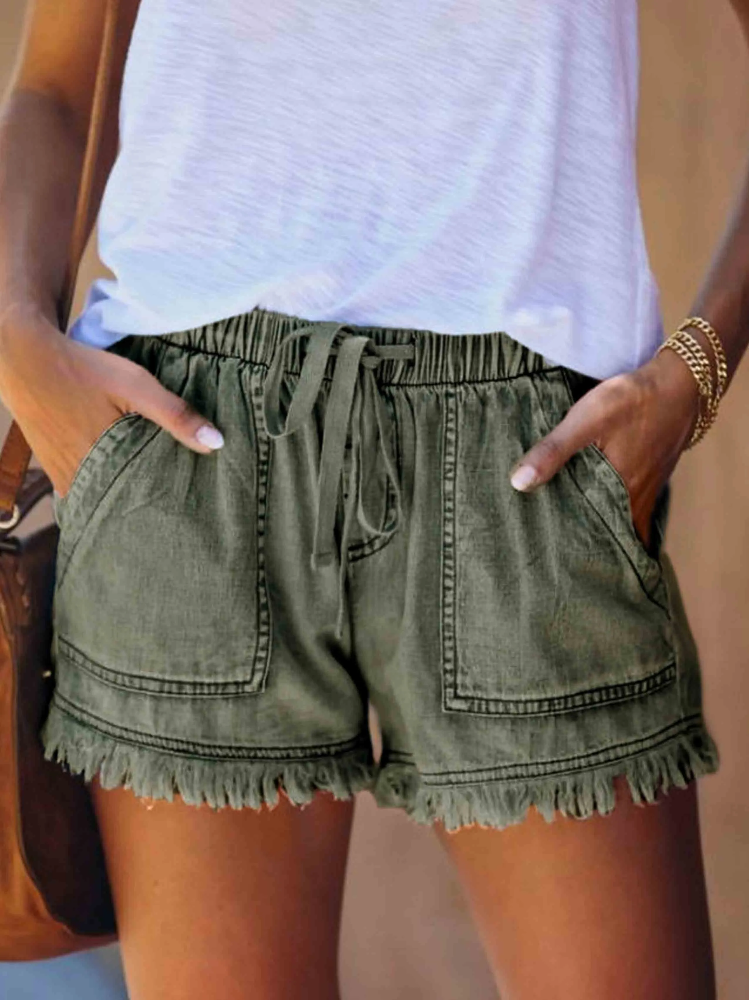 Stunncal Adjustable Tassel Pocket Shorts