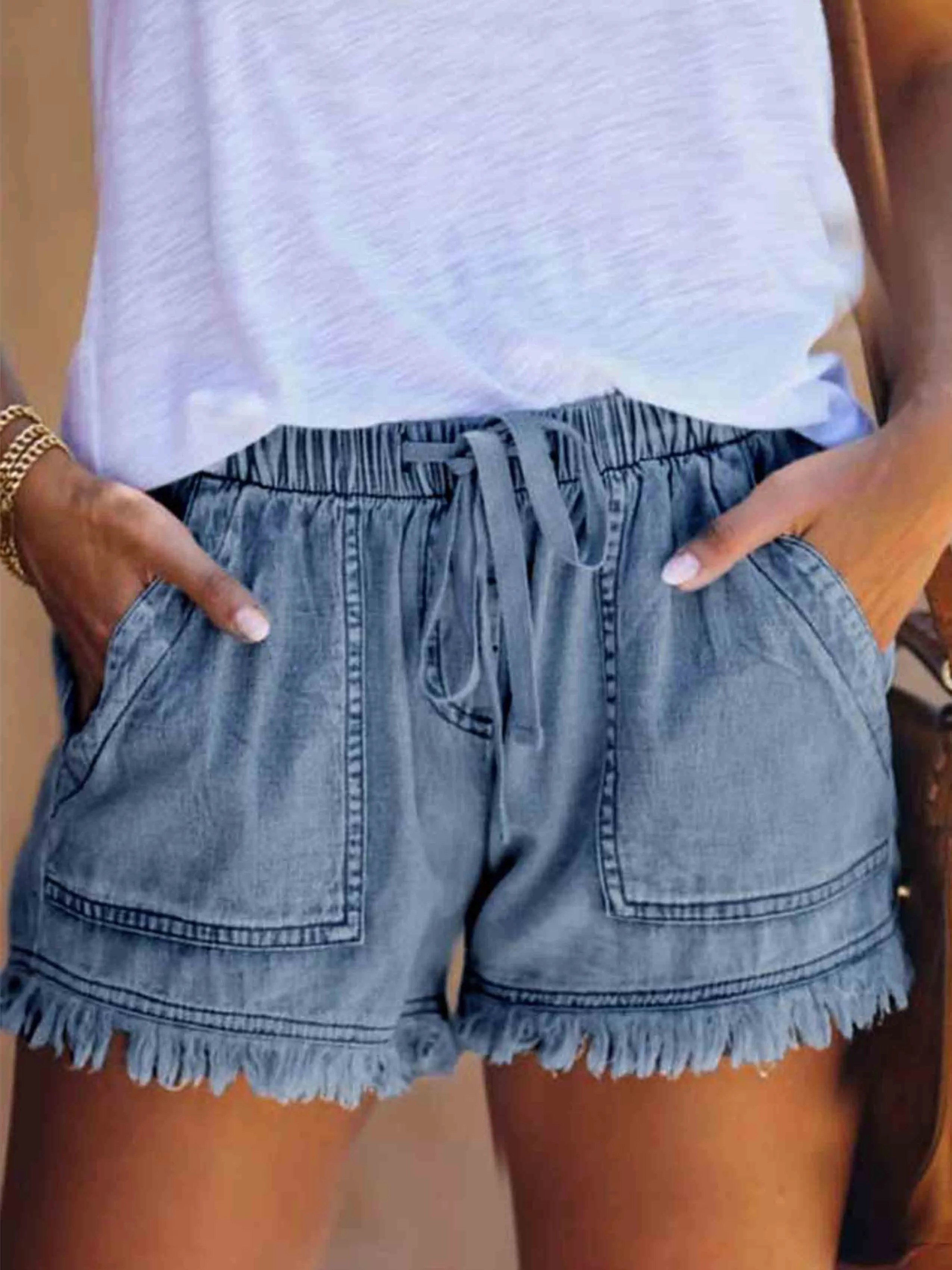 Stunncal Adjustable Tassel Pocket Shorts