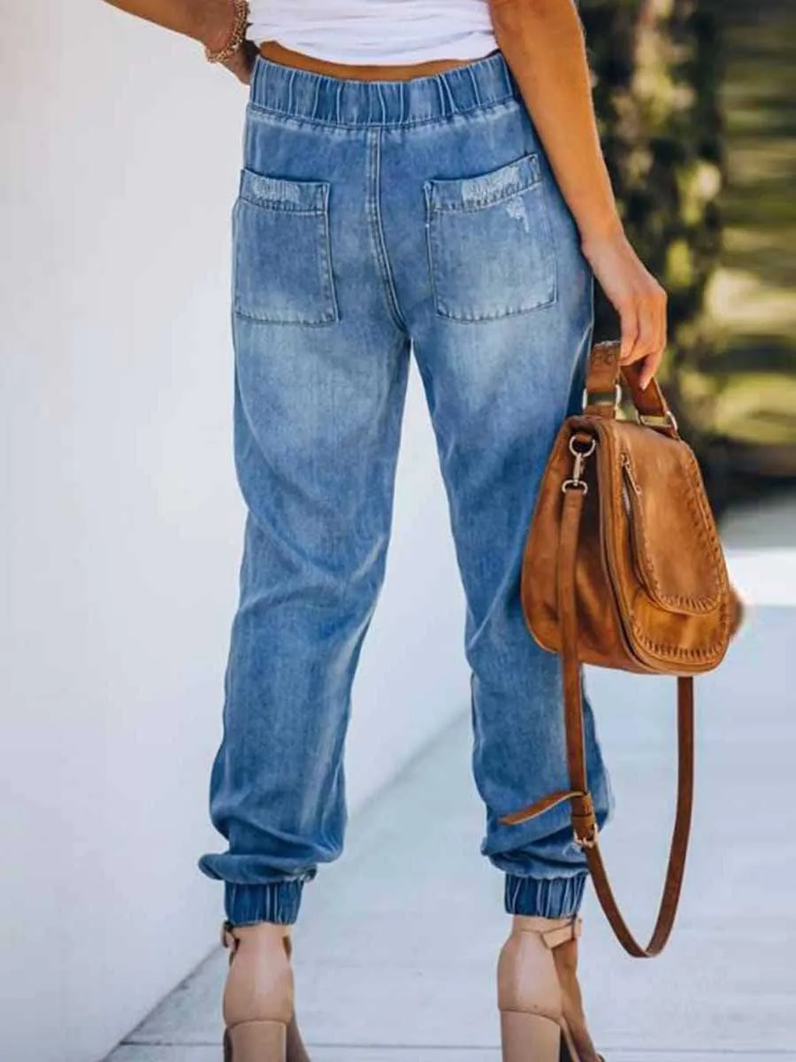 Stunncal Adjustable Waist Ripped Jeans