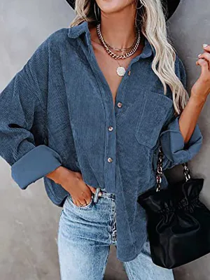 Stunncal Corduroy Lapel Button Down Shirt