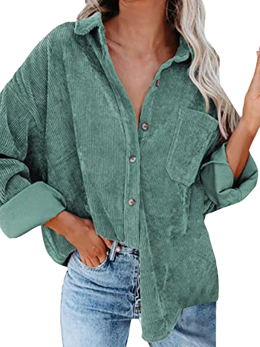Stunncal Corduroy Lapel Button Down Shirt