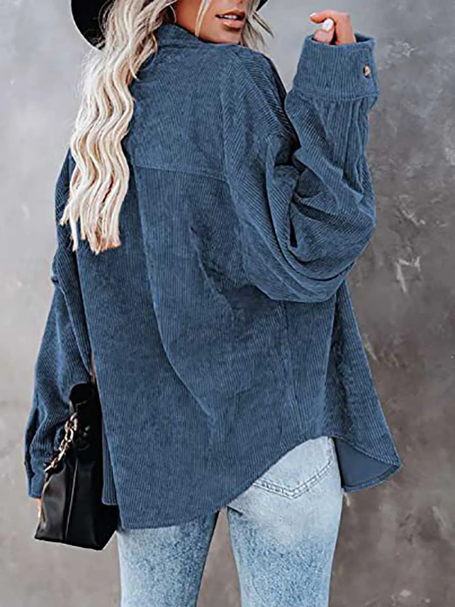 Stunncal Corduroy Lapel Button Down Shirt
