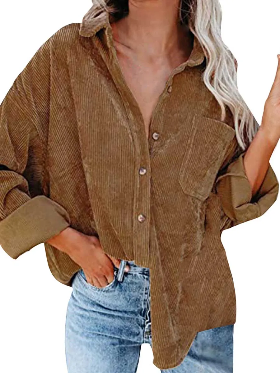 Stunncal Corduroy Lapel Button Down Shirt