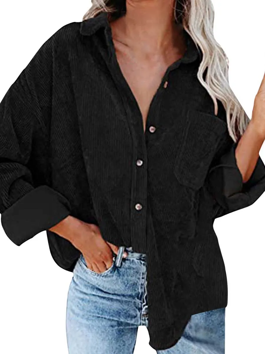 Stunncal Corduroy Lapel Button Down Shirt