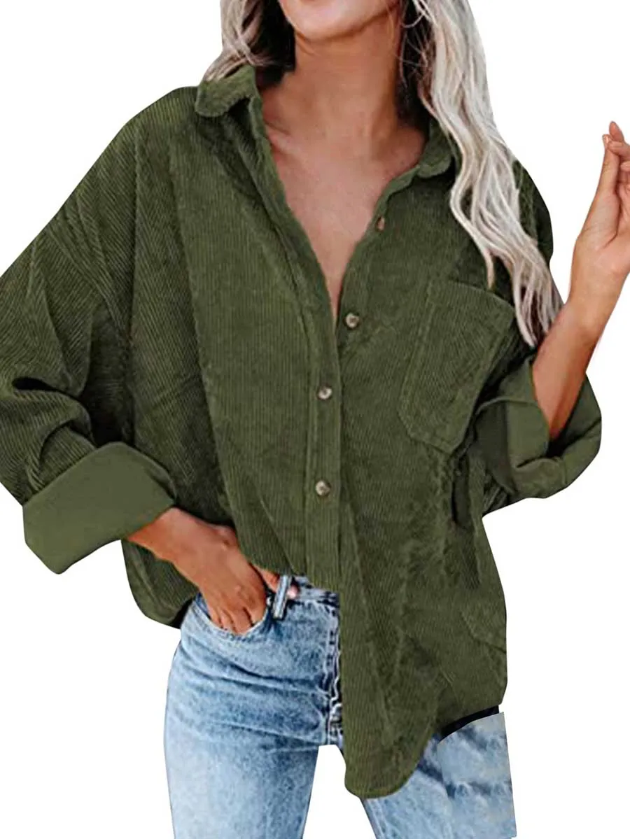 Stunncal Corduroy Lapel Button Down Shirt