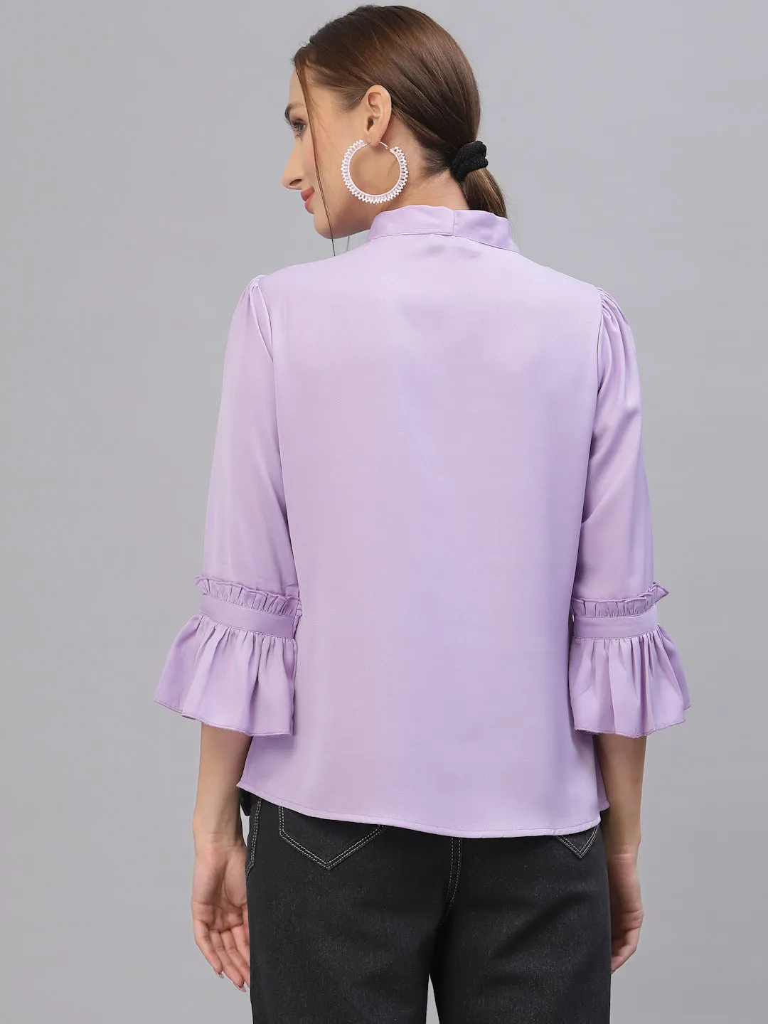 Style Quotient Women Solid Lilac Polymoss Regular smart casual Top