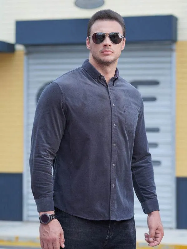Stylish Plus Size Men's Cozy Corduroy Long Sleeve Shirt for Effortless Casual Looks