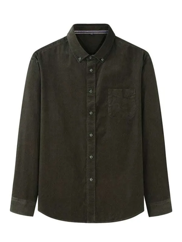 Stylish Plus Size Men's Cozy Corduroy Long Sleeve Shirt for Effortless Casual Looks