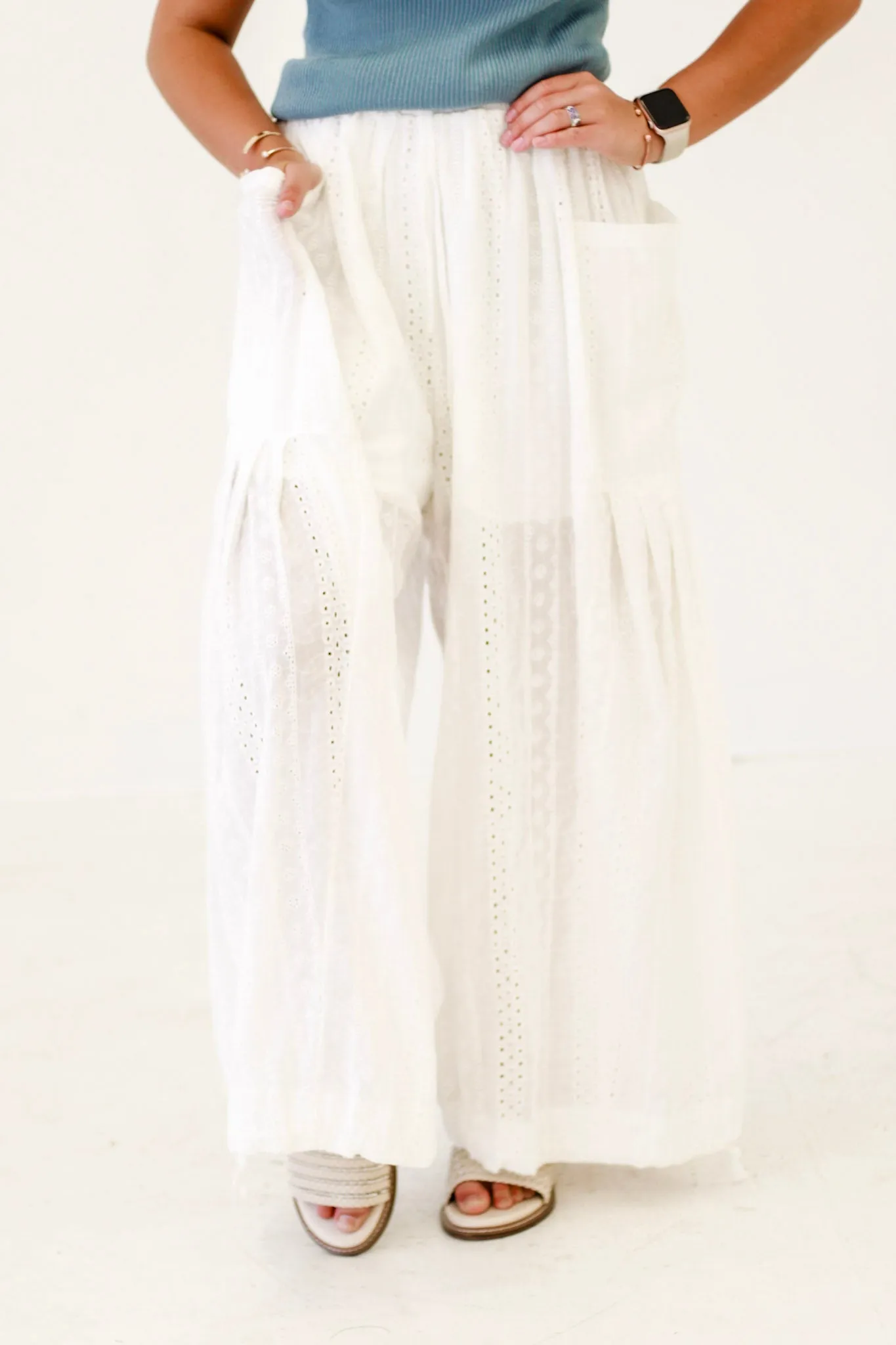 Sunshine Breeze Fringe Fun Linen Pants in Off White by Oli & Hali