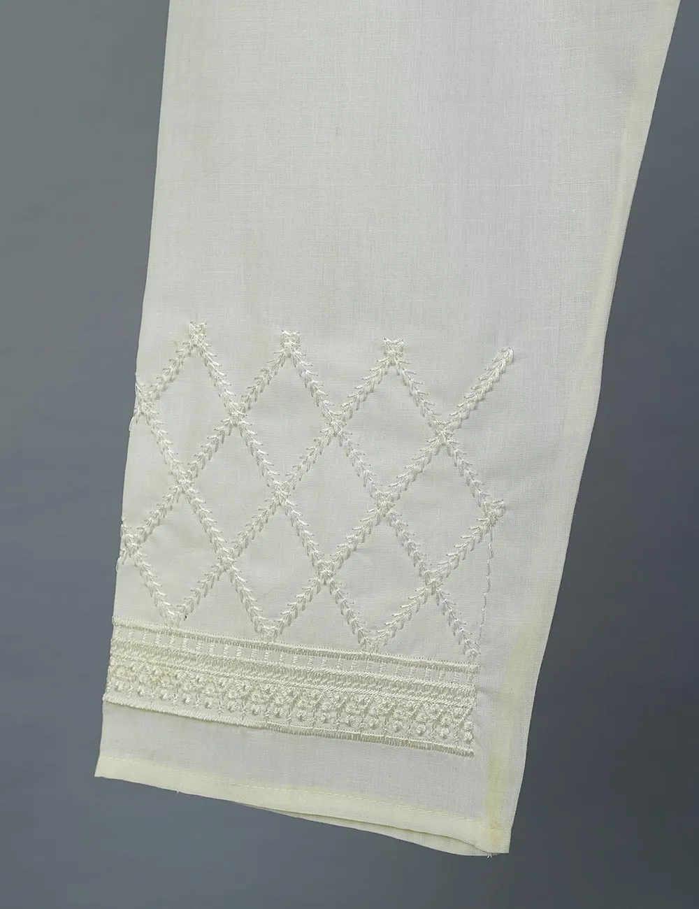 Super Quality Polyester Cotton Embroidered Stitched Trouser - (STC-02B-Cream)