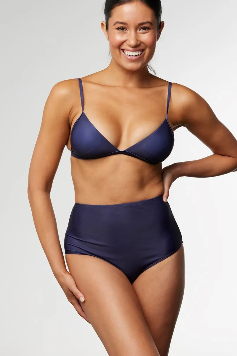 SUSTAINABLE HIGH WAISTED BIKINI BOTTOM IN BLUEBERRY