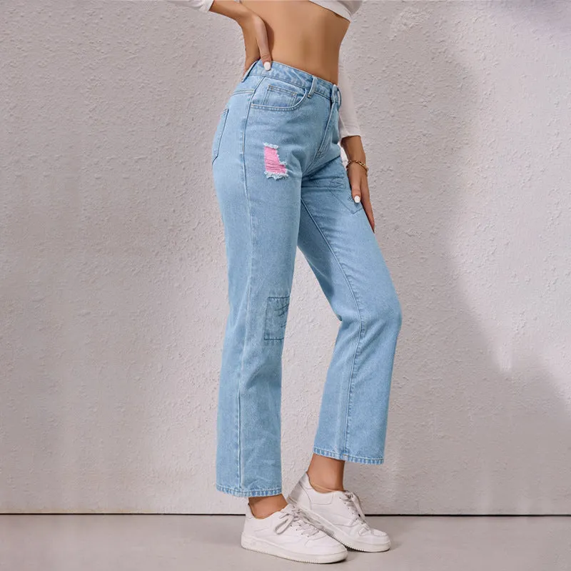 Sweet Cut Washed Cropped Straight Leg Jeans