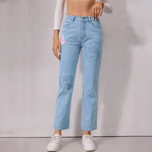 Sweet Cut Washed Cropped Straight Leg Jeans