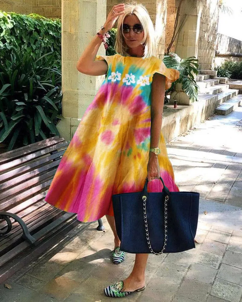 Sweet Floral Print A Line Dresses