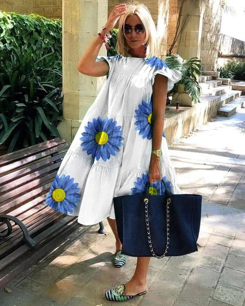 Sweet Floral Print A Line Dresses
