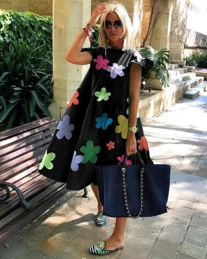 Sweet Floral Print A Line Dresses