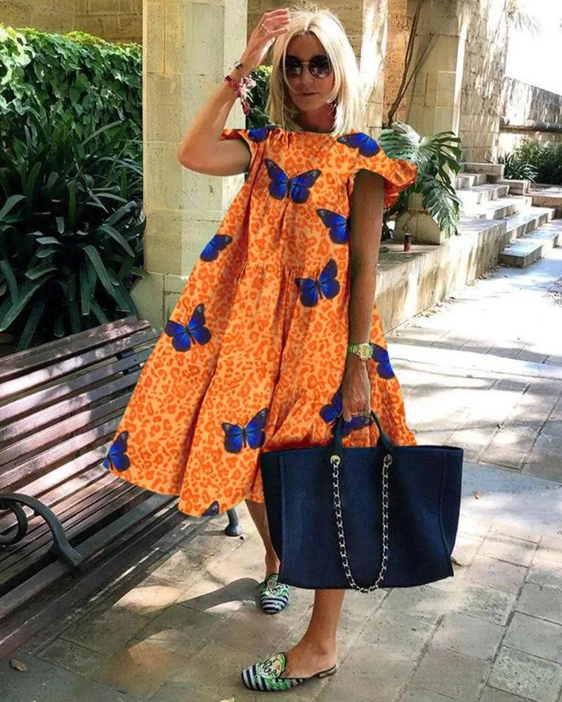 Sweet Floral Print A Line Dresses
