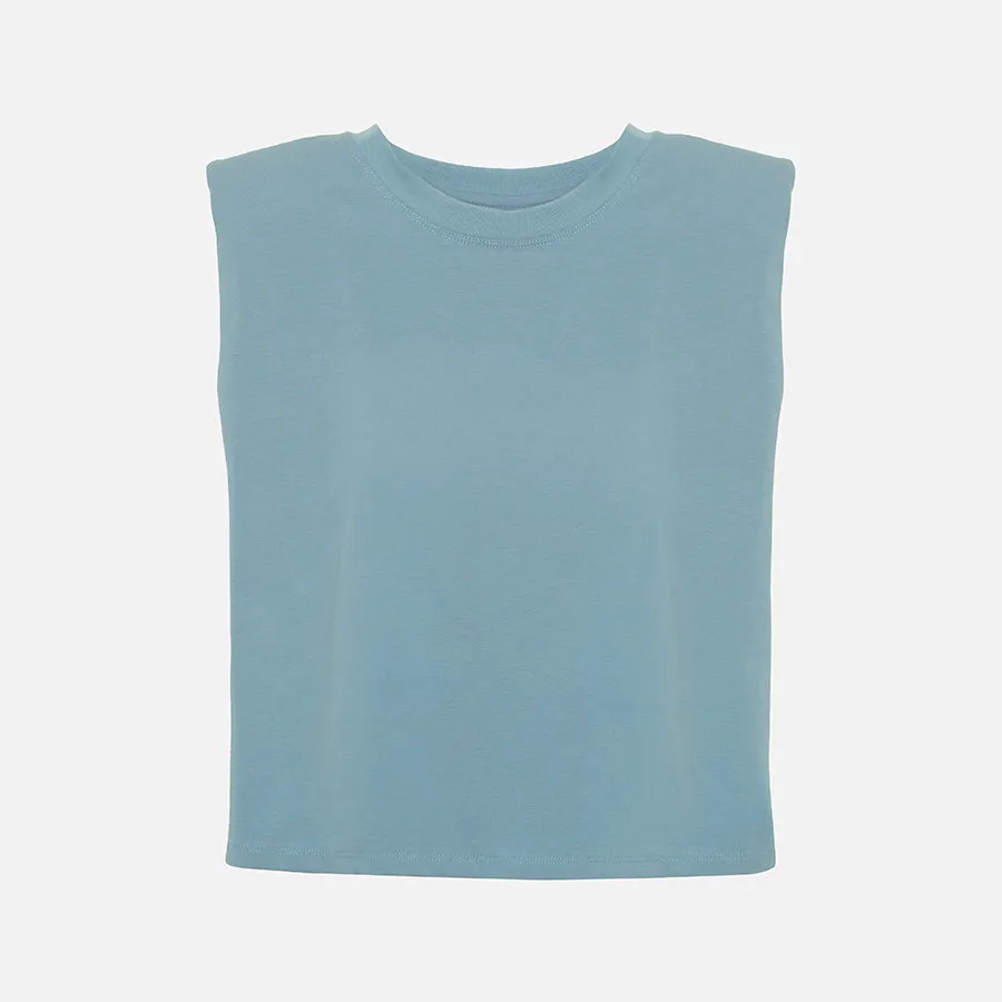 T-shirt crop de algodón con hombreras