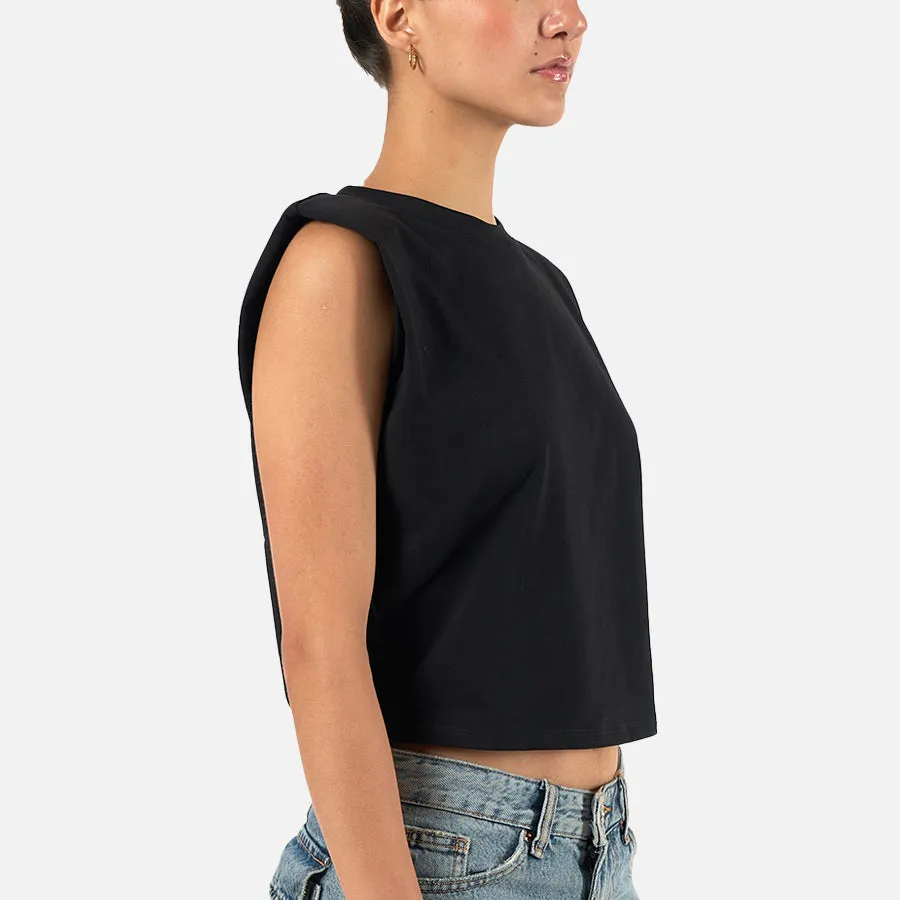 T-shirt crop de algodón con hombreras