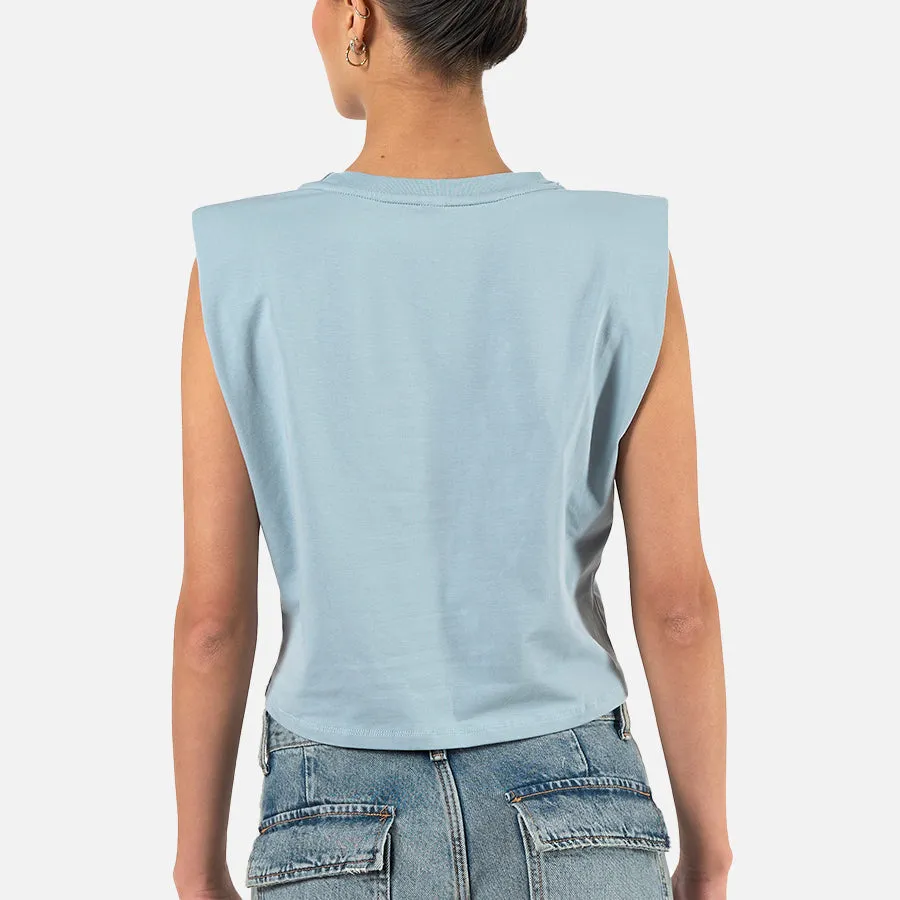 T-shirt crop de algodón con hombreras