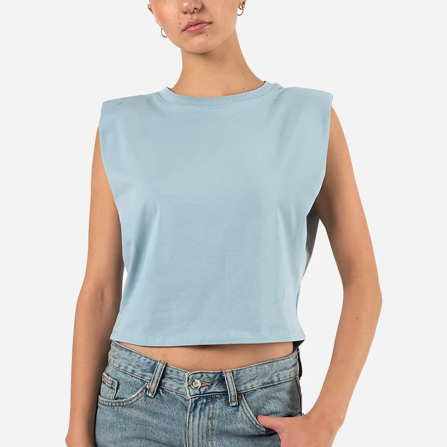 T-shirt crop de algodón con hombreras