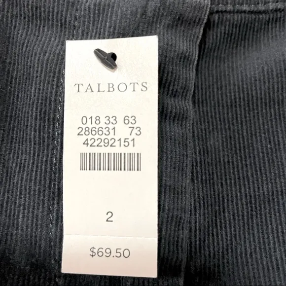 Talbots Charcoal Grey Cotton Corduroy Jean Skirt A line NWT Sz 2