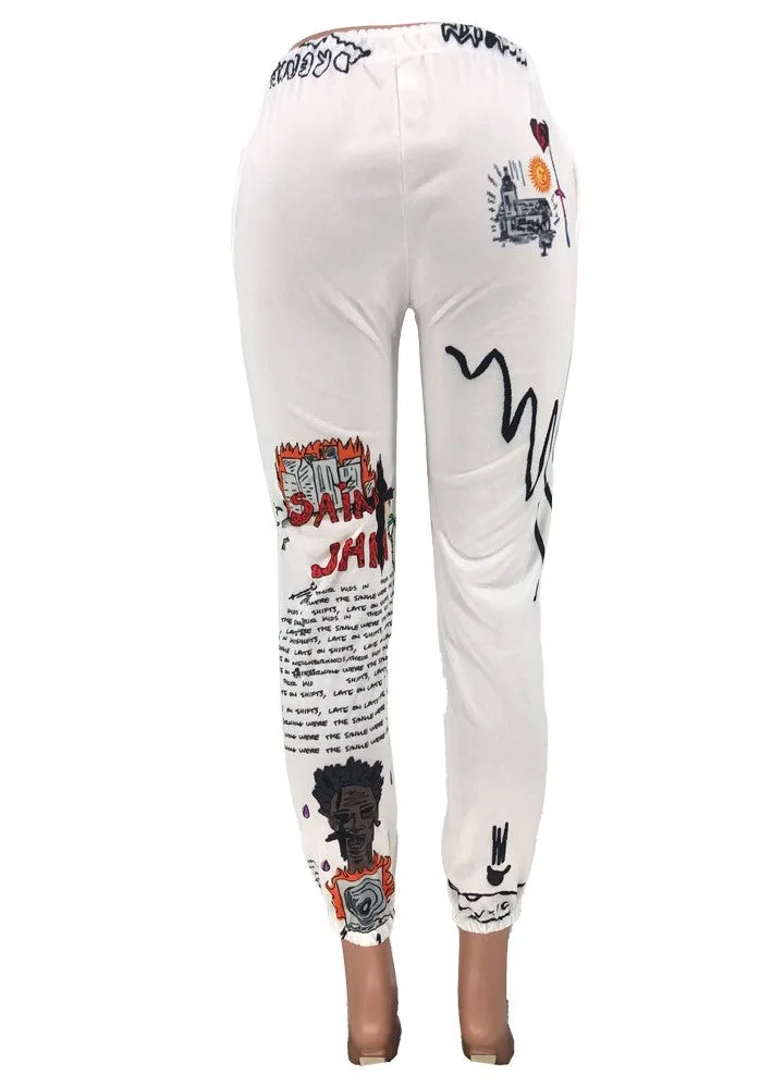 Teyanna - White Graphic Sweat Pants