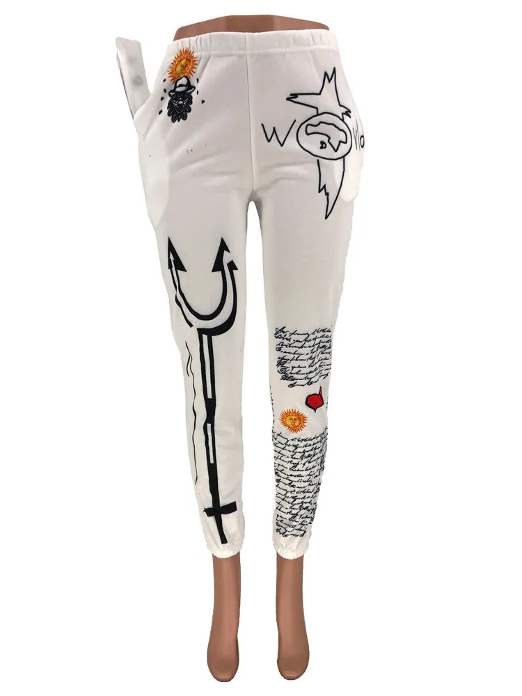 Teyanna - White Graphic Sweat Pants