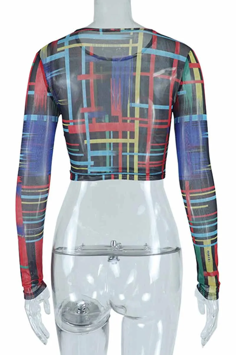 TH854 Mesh Round Neck Crop Top